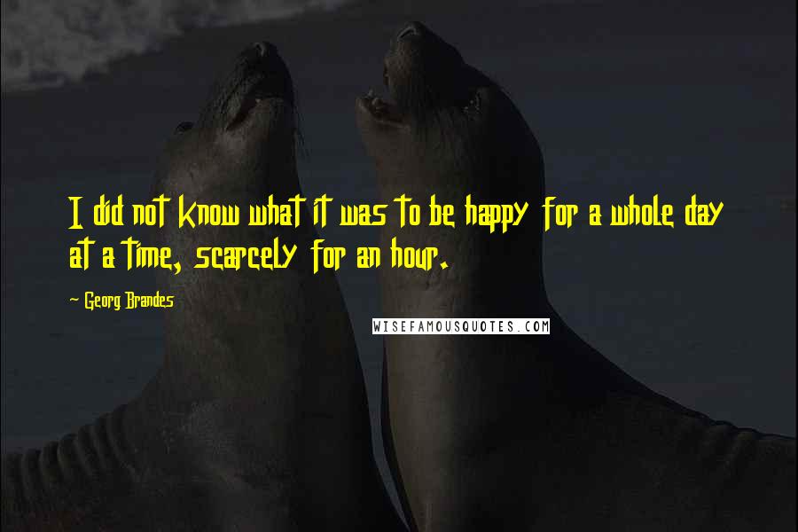 Georg Brandes quotes: I did not know what it was to be happy for a whole day at a time, scarcely for an hour.