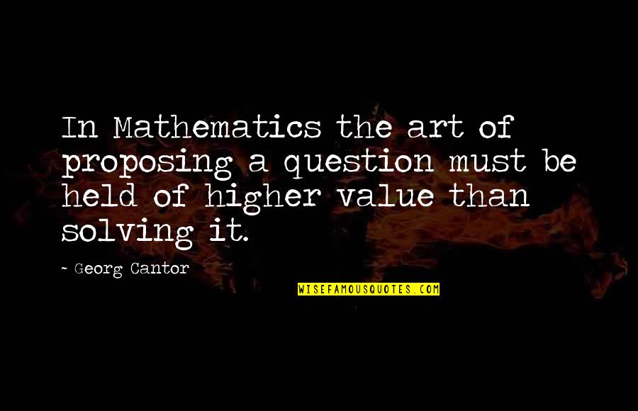 Georg Cantor Quotes By Georg Cantor: In Mathematics the art of proposing a question