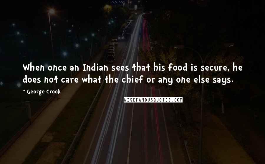 George Crook quotes: When once an Indian sees that his food is secure, he does not care what the chief or any one else says.