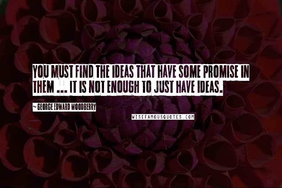 George Edward Woodberry quotes: You must find the ideas that have some promise in them ... It is not enough to just have ideas.
