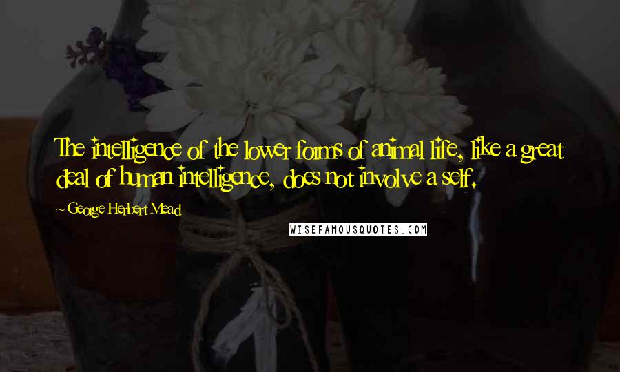 George Herbert Mead quotes: The intelligence of the lower forms of animal life, like a great deal of human intelligence, does not involve a self.