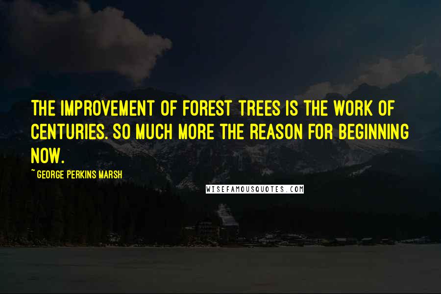 George Perkins Marsh quotes: The improvement of forest trees is the work of centuries. So much more the reason for beginning now.