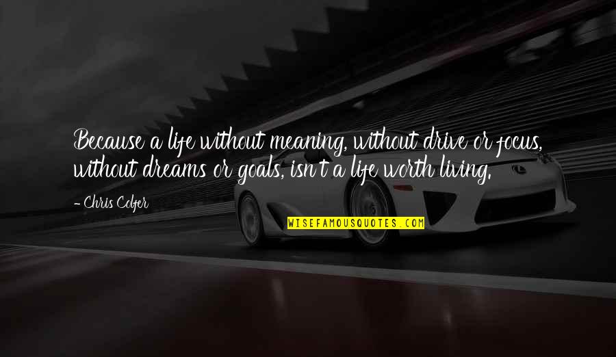 George Sibley Quotes By Chris Colfer: Because a life without meaning, without drive or George Sibley Quotes By Chris Colfer: Because a life without meaning, without drive or