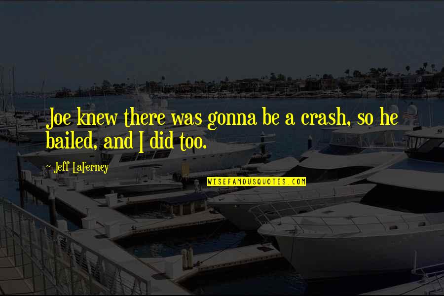 George W Veditz Quotes By Jeff LaFerney: Joe knew there was gonna be a crash,