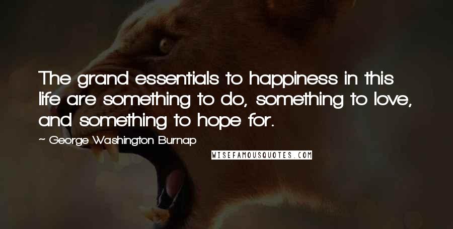 George Washington Burnap quotes: The grand essentials to happiness in this life are something to do, something to love, and something to hope for.