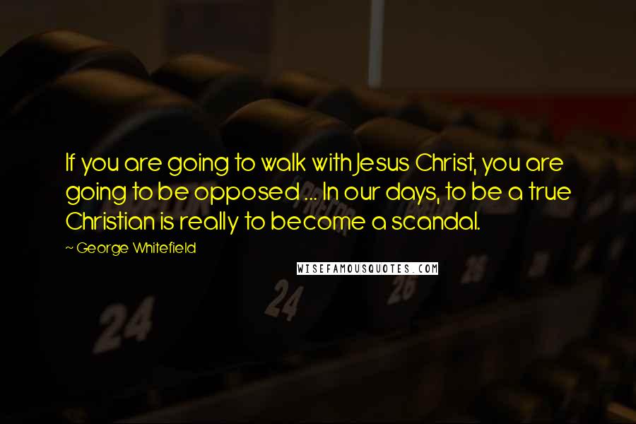 George Whitefield quotes: If you are going to walk with Jesus Christ, you are going to be opposed ... In our days, to be a true Christian is really to become a scandal.