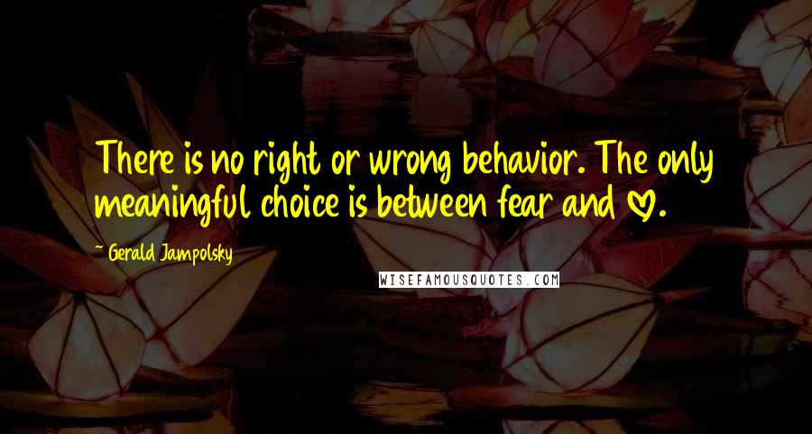 Gerald Jampolsky quotes: There is no right or wrong behavior. The only meaningful choice is between fear and love.