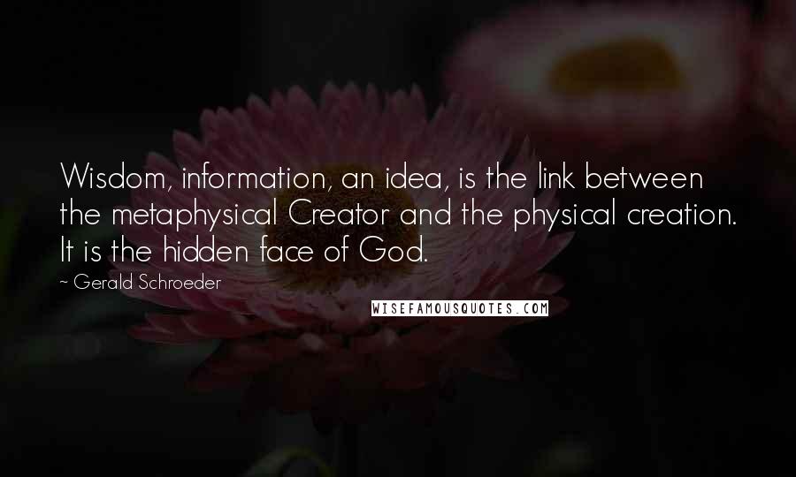 Gerald Schroeder quotes: Wisdom, information, an idea, is the link between the metaphysical Creator and the physical creation. It is the hidden face of God.