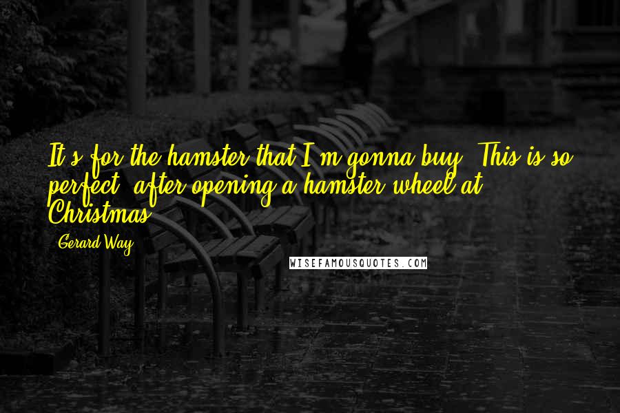 Gerard Way quotes: It's for the hamster that I'm gonna buy! This is so perfect!(after opening a hamster wheel at Christmas)