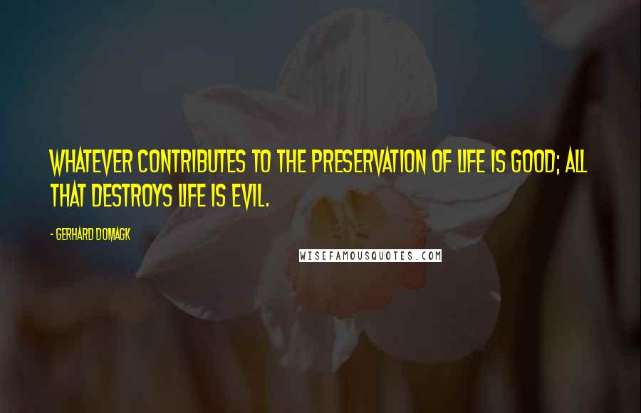 Gerhard Domagk quotes: Whatever contributes to the preservation of life is good; all that destroys life is evil.