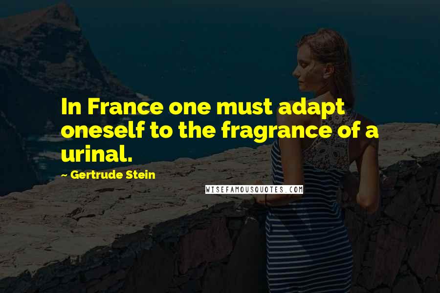Gertrude Stein quotes: In France one must adapt oneself to the fragrance of a urinal. Gertrude Stein quotes: In France one must adapt oneself to the fragrance of a urinal.