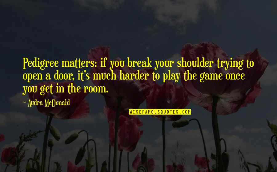 Get In The Game Quotes By Audra McDonald: Pedigree matters: if you break your shoulder trying