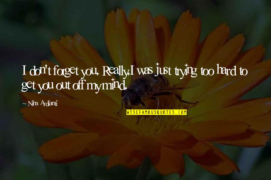 Get Off My Mind Quotes By Nina Ardianti: I don't forget you. Really.I was just trying