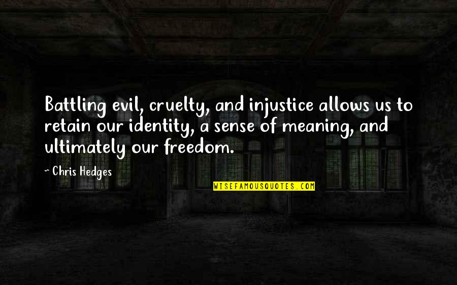 Get To Know Me Before You Judge Me Quotes By Chris Hedges: Battling evil, cruelty, and injustice allows us to