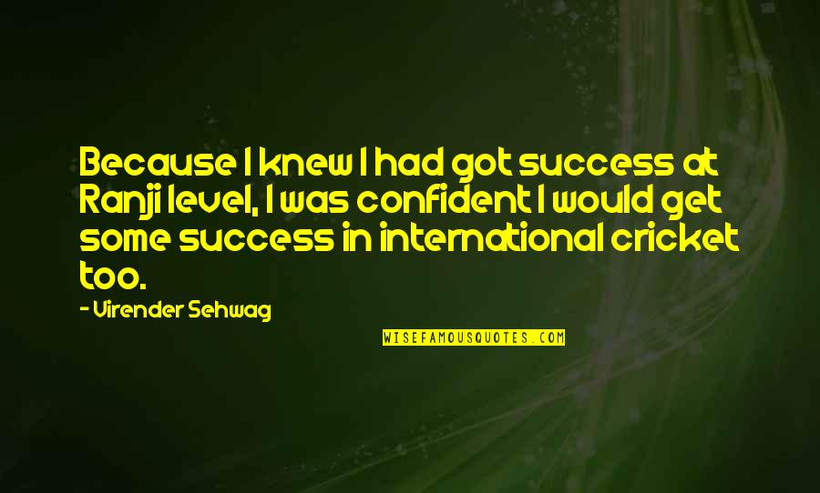 Get Up On My Level Quotes By Virender Sehwag: Because I knew I had got success at