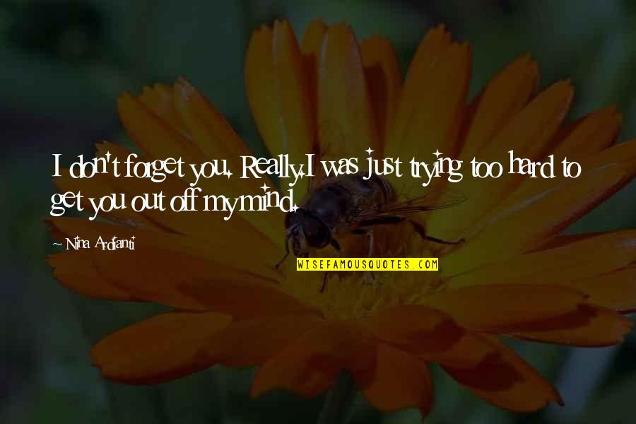 Get You Off My Mind Quotes By Nina Ardianti: I don't forget you. Really.I was just trying