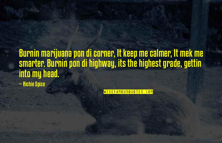 Gettin Quotes By Richie Spice: Burnin marijuana pon di corner, It keep me