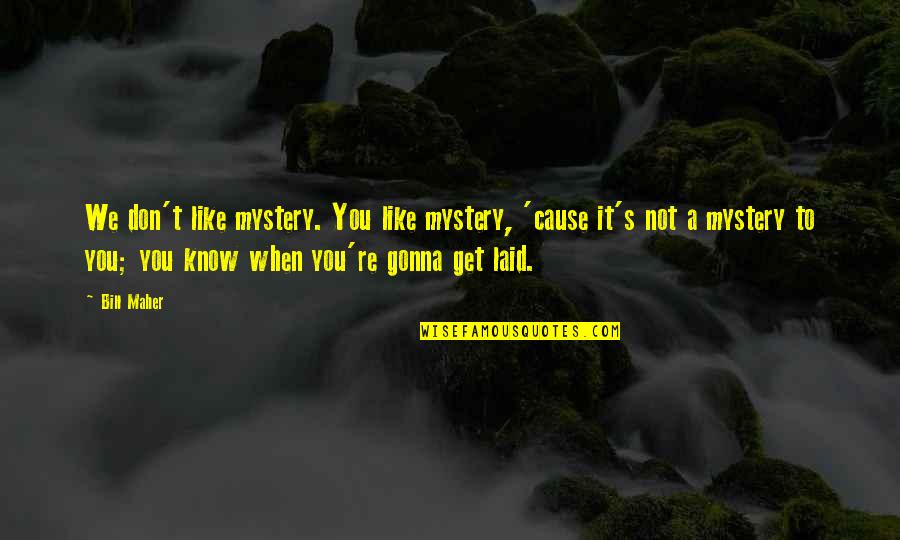 Getting Laid Quotes By Bill Maher: We don't like mystery. You like mystery, 'cause