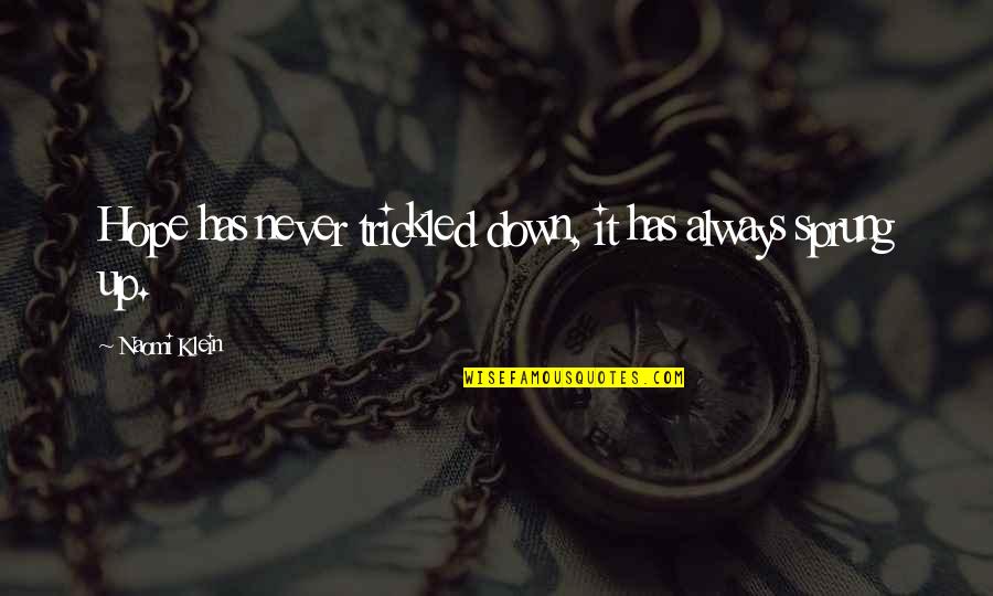 Getting Through Hard Times Alone Quotes By Naomi Klein: Hope has never trickled down, it has always