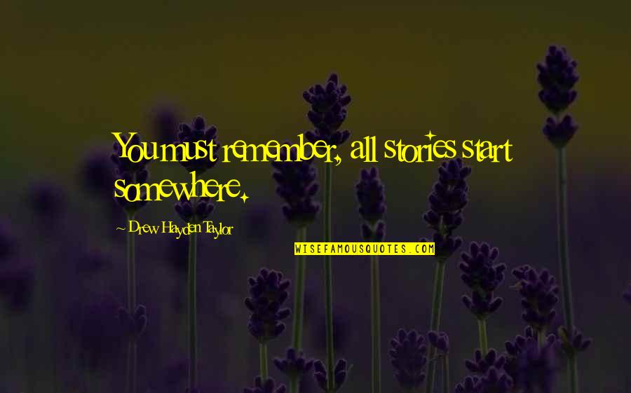 Giacobbi Square Quotes By Drew Hayden Taylor: You must remember, all stories start somewhere. Giacobbi Square Quotes By Drew Hayden Taylor: You must remember, all stories start somewhere.