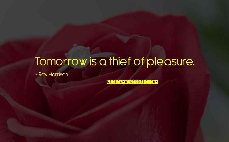Giannakos Xalkida Quotes By Rex Harrison: Tomorrow is a thief of pleasure. Giannakos Xalkida Quotes By Rex Harrison: Tomorrow is a thief of pleasure.