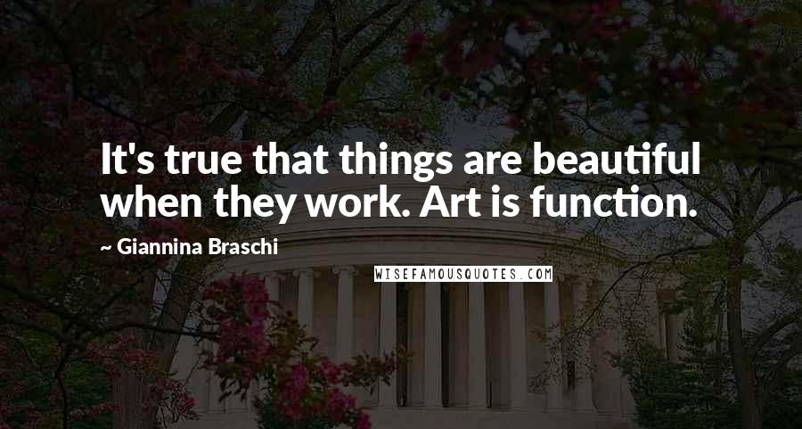Giannina Braschi quotes: It's true that things are beautiful when they work. Art is function.