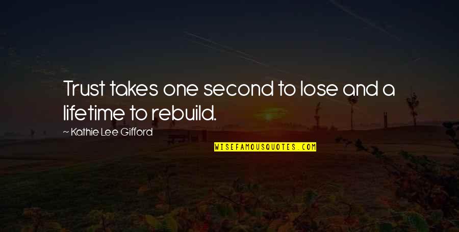 Gifford Quotes By Kathie Lee Gifford: Trust takes one second to lose and a Gifford Quotes By Kathie Lee Gifford: Trust takes one second to lose and a