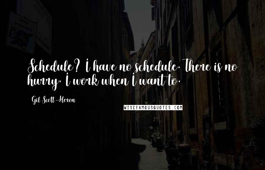 Gil Scott-Heron quotes: Schedule? I have no schedule. There is no hurry. I work when I want to.