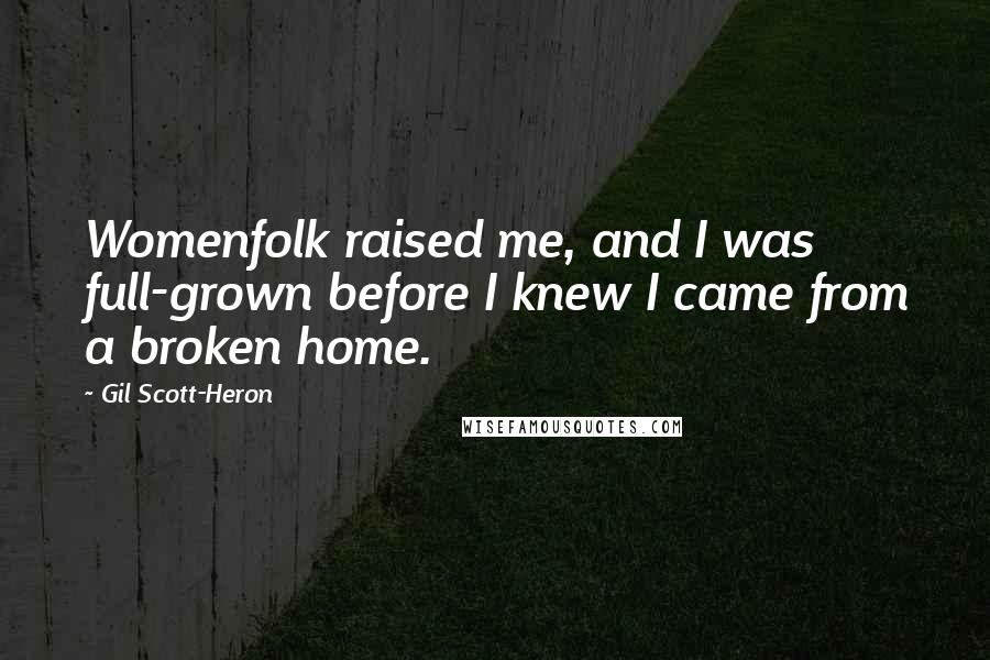 Gil Scott-Heron quotes: Womenfolk raised me, and I was full-grown before I knew I came from a broken home.