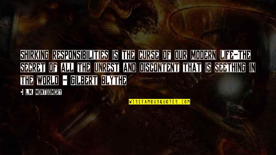 Gilbert Blythe Quotes By L.M. Montgomery: Shirking responsibilities is the curse of our modern