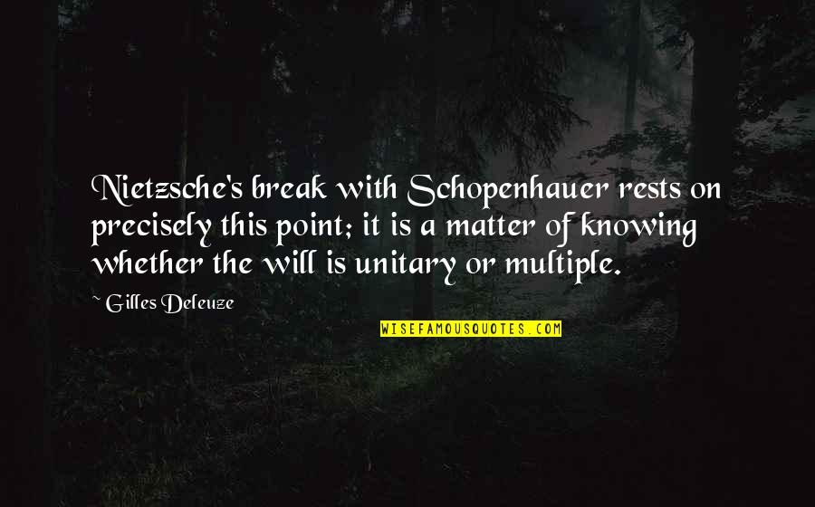 Gilles Quotes By Gilles Deleuze: Nietzsche's break with Schopenhauer rests on precisely this