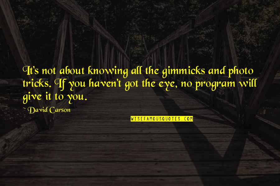 Gimmicks Quotes By David Carson: It's not about knowing all the gimmicks and