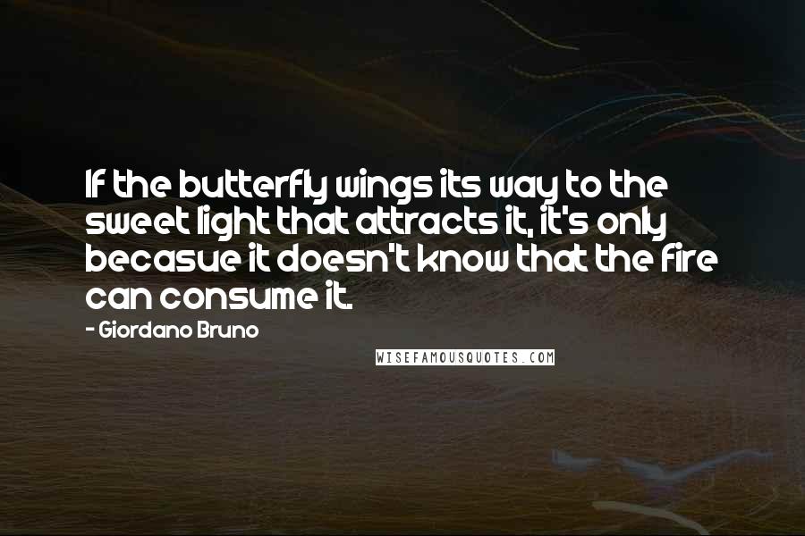 Giordano Bruno quotes: If the butterfly wings its way to the sweet light that attracts it, it's only becasue it doesn't know that the fire can consume it.