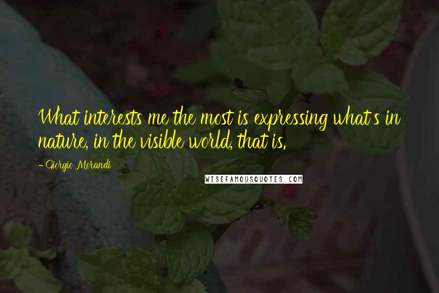Giorgio Morandi quotes: What interests me the most is expressing what's in nature, in the visible world, that is. Giorgio Morandi quotes: What interests me the most is expressing what's in nature, in the visible world, that is.