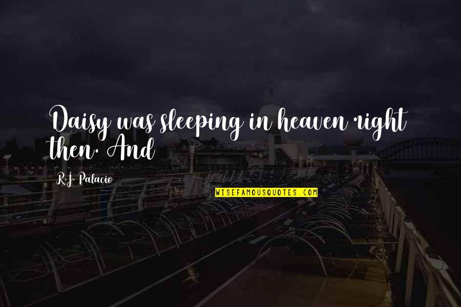 Girl Accepting Proposal Quotes By R.J. Palacio: Daisy was sleeping in heaven right then. And Girl Accepting Proposal Quotes By R.J. Palacio: Daisy was sleeping in heaven right then. And