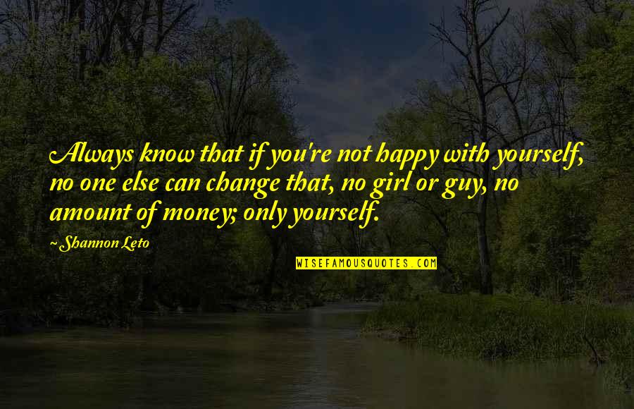 Girl And Money Quotes By Shannon Leto: Always know that if you're not happy with