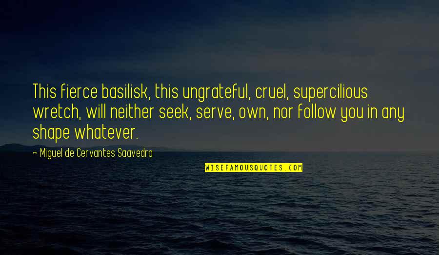 Girl Code Whipped Quotes By Miguel De Cervantes Saavedra: This fierce basilisk, this ungrateful, cruel, supercilious wretch,