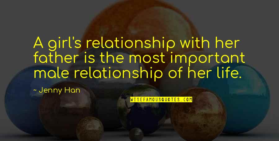 Girl Father Quotes By Jenny Han: A girl's relationship with her father is the Girl Father Quotes By Jenny Han: A girl's relationship with her father is the