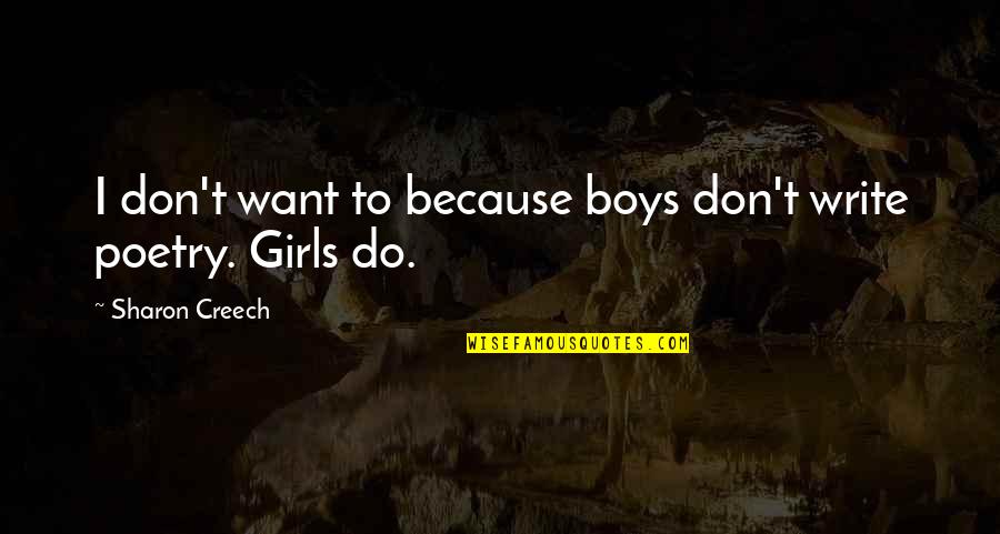 Girl I Want Quotes By Sharon Creech: I don't want to because boys don't write