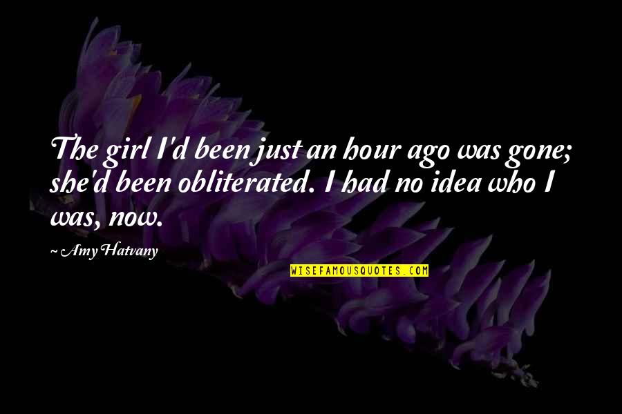 Girl'd Quotes By Amy Hatvany: The girl I'd been just an hour ago