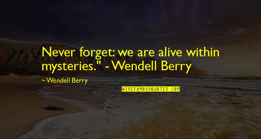 Girlfriend Smile Quotes By Wendell Berry: Never forget: we are alive within mysteries." -