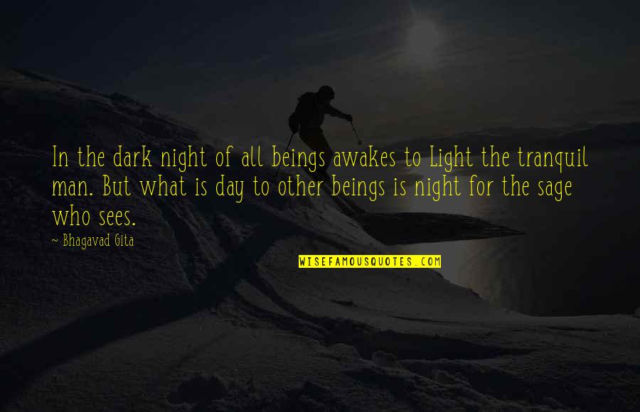 Gita Bhagavad Quotes By Bhagavad Gita: In the dark night of all beings awakes