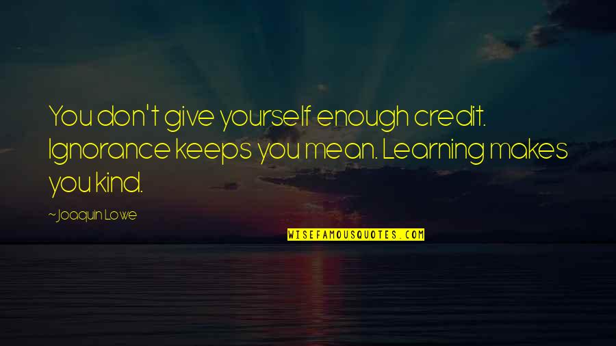 Give Yourself More Credit Quotes By Joaquin Lowe: You don't give yourself enough credit. Ignorance keeps