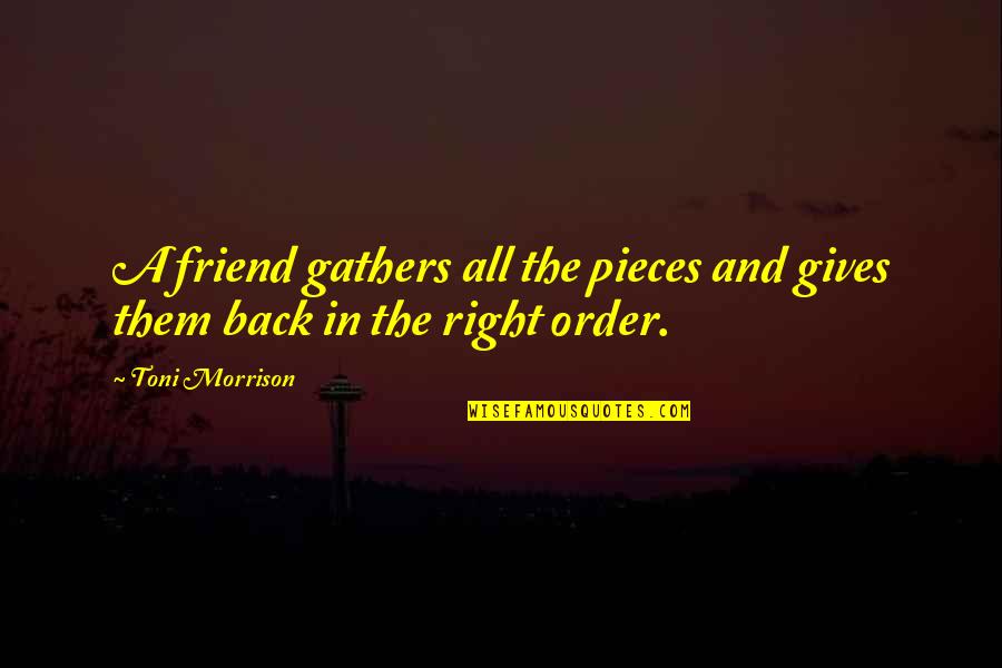 Gives Back Quotes By Toni Morrison: A friend gathers all the pieces and gives