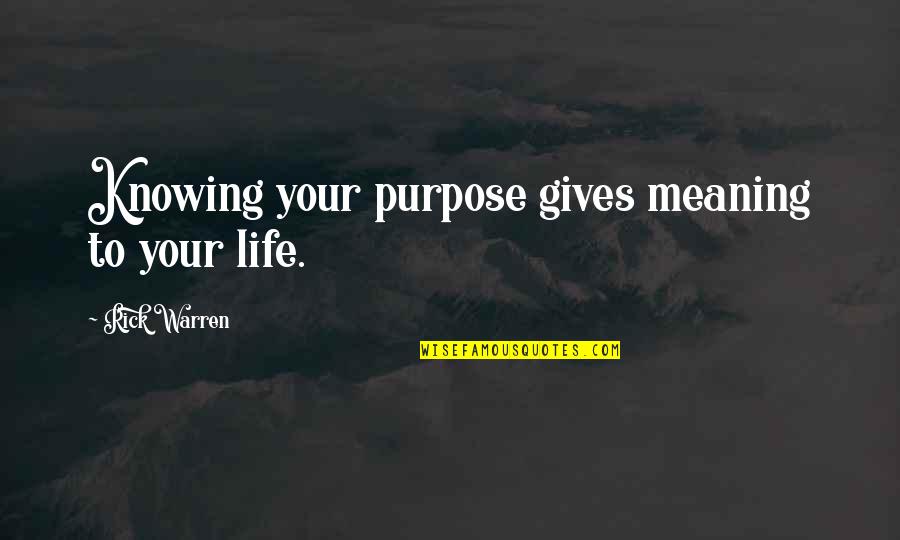 Gives Life Meaning Quotes By Rick Warren: Knowing your purpose gives meaning to your life.