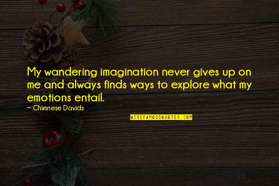 Gives Up Quotes By Chimnese Davids: My wandering imagination never gives up on me