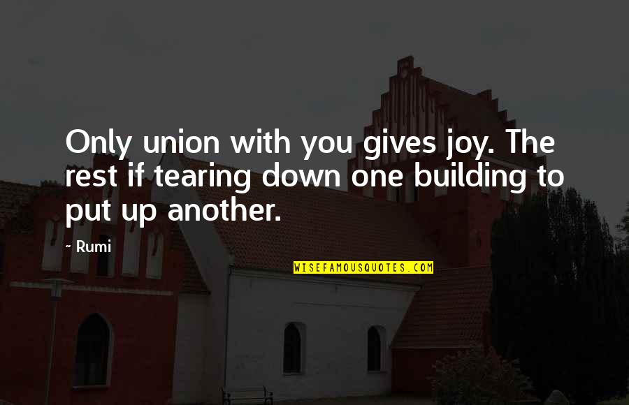 Gives Up Quotes By Rumi: Only union with you gives joy. The rest