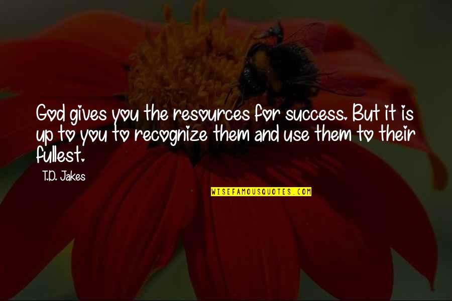 Giving It To God Quotes By T.D. Jakes: God gives you the resources for success. But