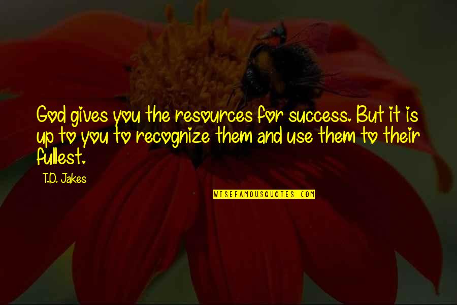 Giving Up To You Quotes By T.D. Jakes: God gives you the resources for success. But