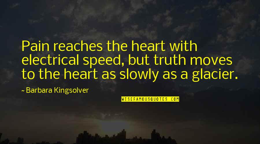 Glacier Quotes By Barbara Kingsolver: Pain reaches the heart with electrical speed, but